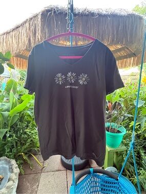 Life Is Good Black V-Neck Tee with Daisy Trio